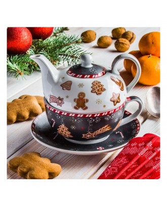 Set ceainic din portelan si farfurie, 350/350 ml, Gingerbread - SIMONA'S COOKSHOP